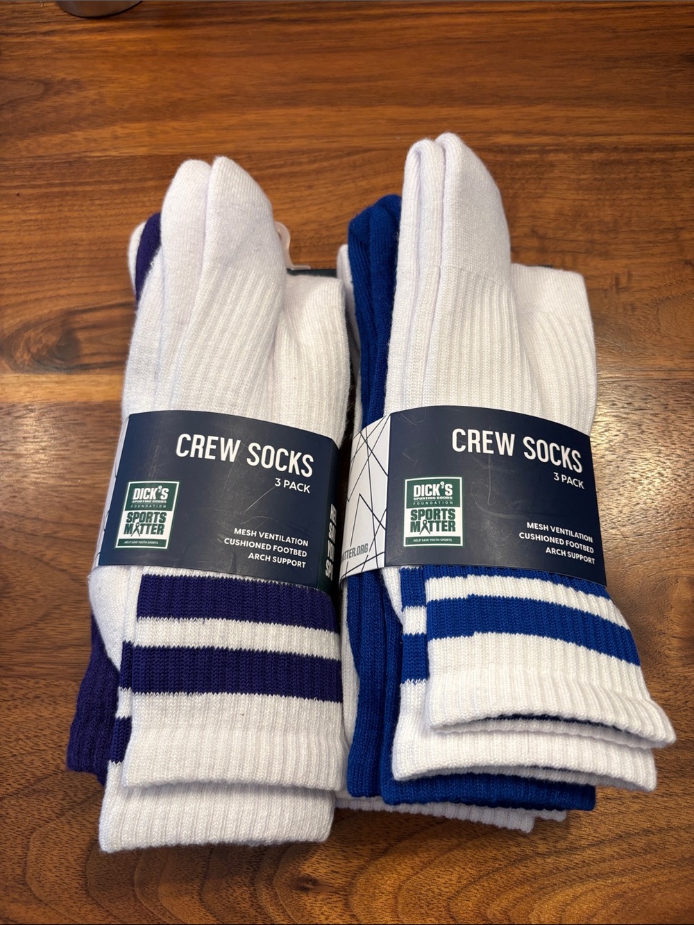 DSG Crew Socks Pack of 3 Pair x2 One Blue One Purple Size Large